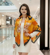 110x110 Seidentuch Seidenschal Orange gelb Asian Stil klassisch Y2